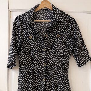 sm wardrobe Heart Print Black Corduroy Button-up Dress